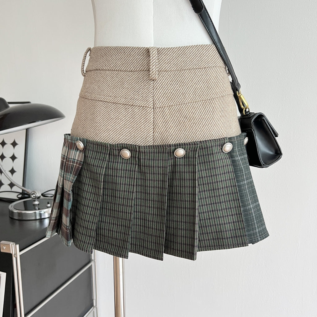 Women's Retro American Plaid Stitching Skirt