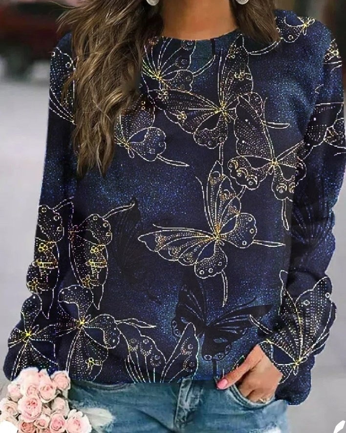 3D Printed Loose Round Neck Fashion Women's Sweater