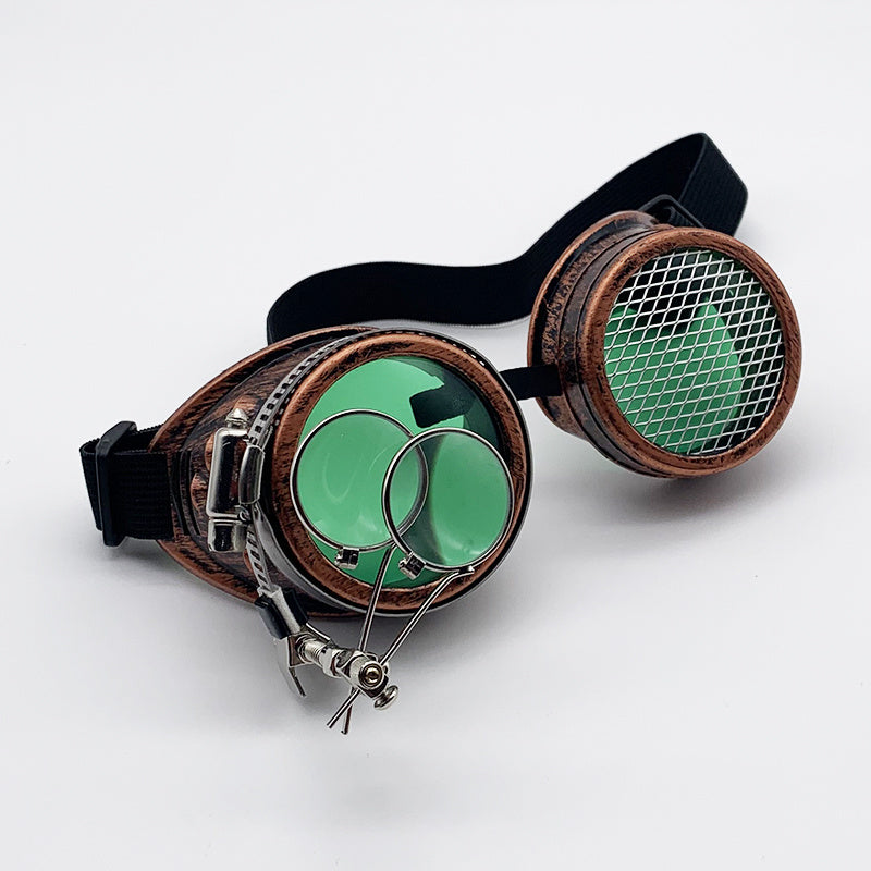 Steam Punk Goth Goggles Mesh Lens With Magnifying Glass Decoration
