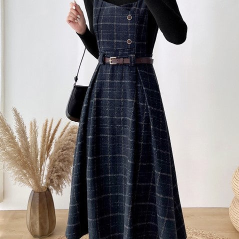 French Vintage Fashion Temperament Tweed Undershirt Dress