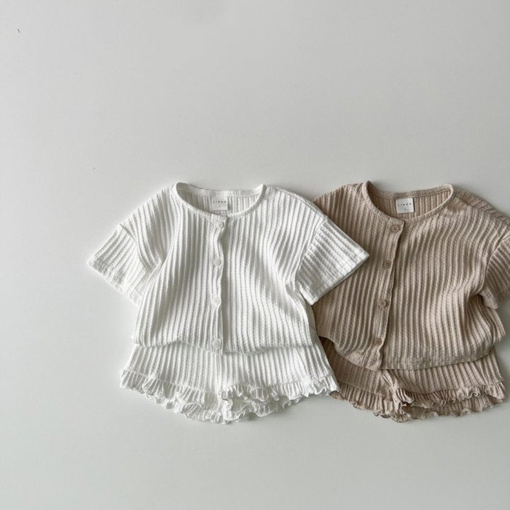 Baby Boy And Baby Girl Striped Knitted Short-sleeved Cardigan Coat Shorts Two-piece Set