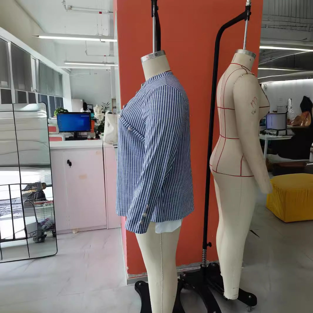 Women's Striped Button Printed Long Sleeve Plus Size Shirt