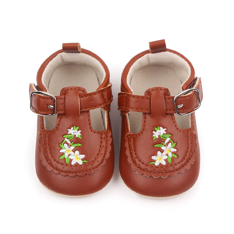 Baby Embroidered PU Leather Soft Bottom Non-slip Toddler Shoes