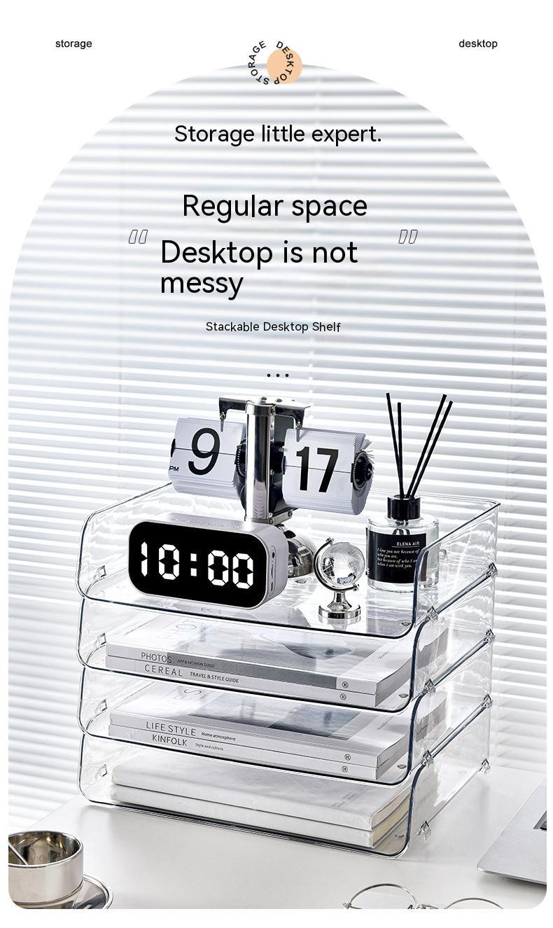 Student Desktop Stackable File Magazine Storage Box Office Transparent Material Organizing Stationery Book Shelf