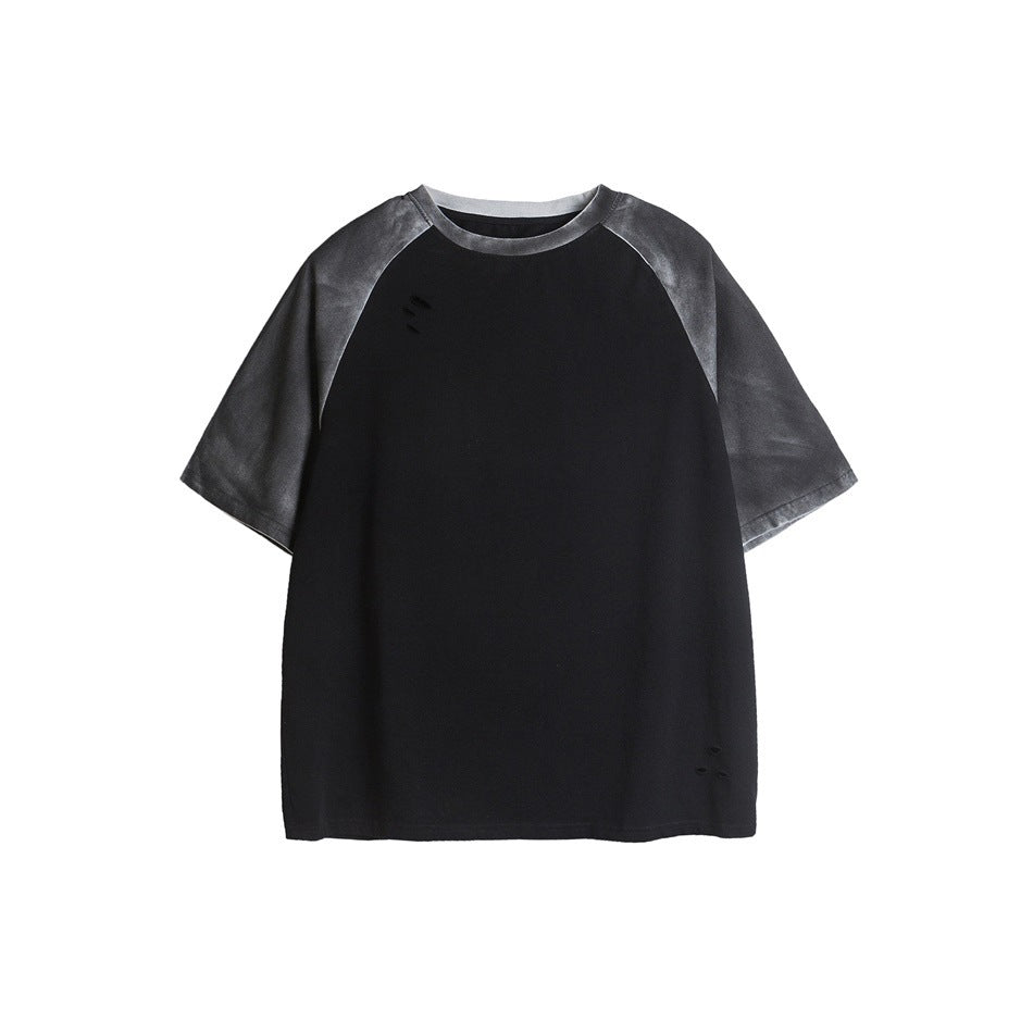 Make Old Ripped Raglan Neck T-shirt Men's Short Sleeve