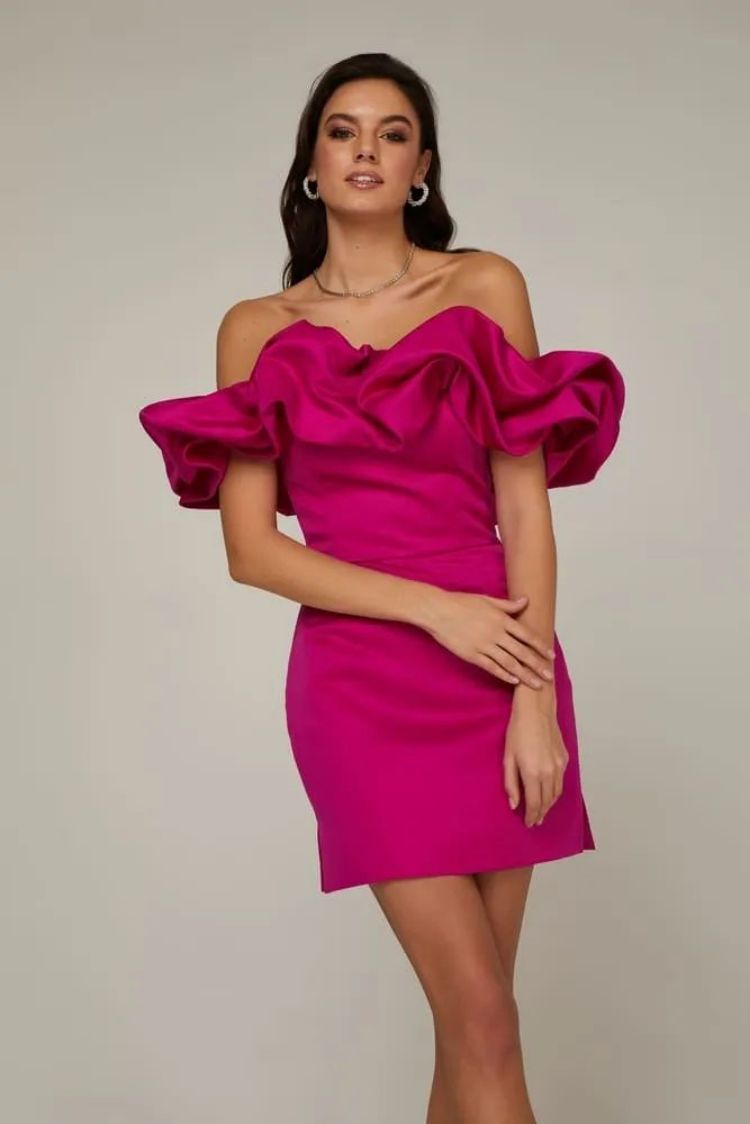 Women's Ruffled Off-shoulder Dress Solid Color