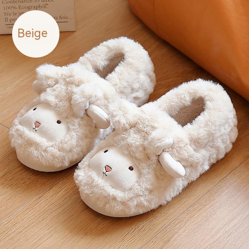 Cute Plush Thickened Ankle Wrap Cotton Slippers