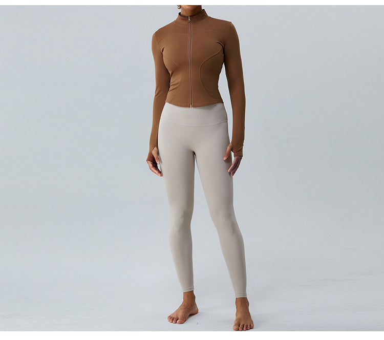 Women's New Fleece-lined Yoga Exercise Jacket Long-sleeved Yoga Clothing Top