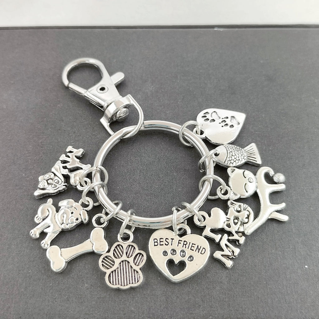 Dog Bones Cat Fish Footprints Dog's Paw Best Friend Pet Key Ring
