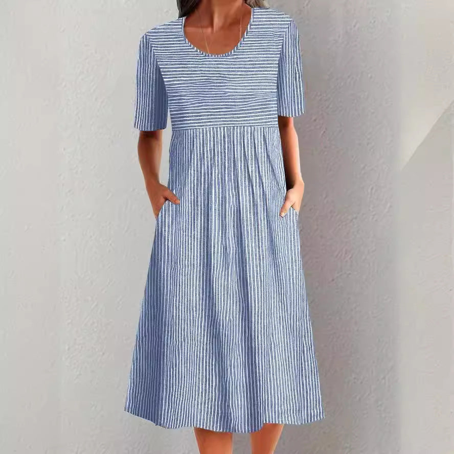 Casual Printed Round Neck Short Sleeve Dress