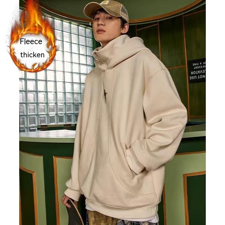 Fashion Brand Metal Hooded Sweater Street Turtleneck Coat