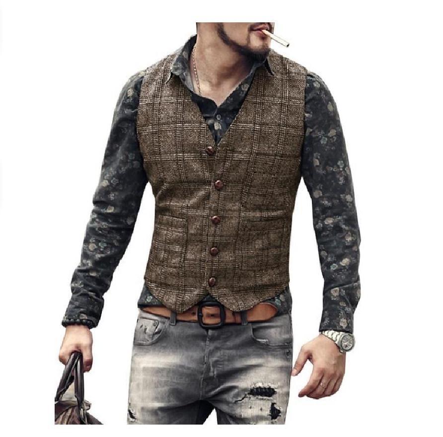 Fashion Plaid Punk Jacket Striped Flower V-Neck Slim Vest