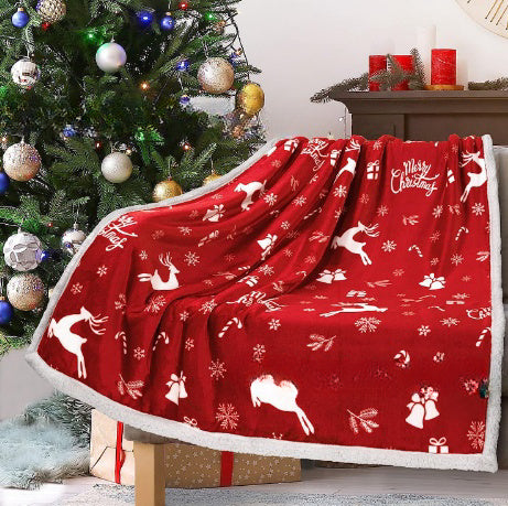 Christmas Printing Double Layer Thickened Fleece Cover Blanket