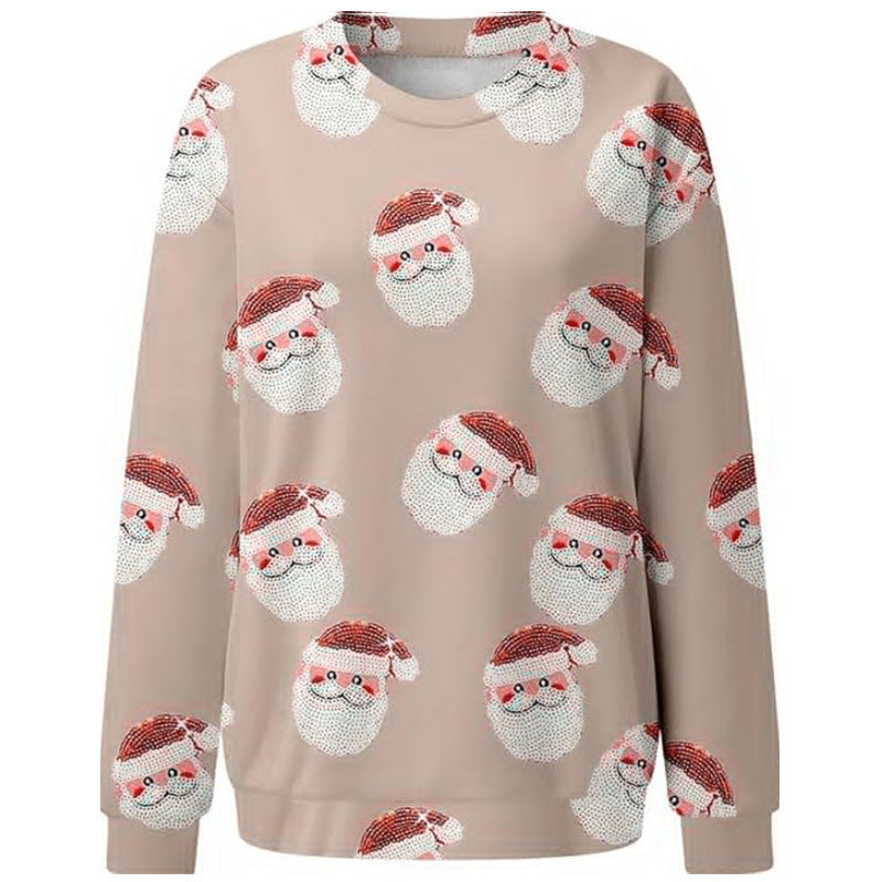 New Hot Sale Women's Casual Capless Round Neck Regular Drop Shoulder Sweater Pullover Print Top