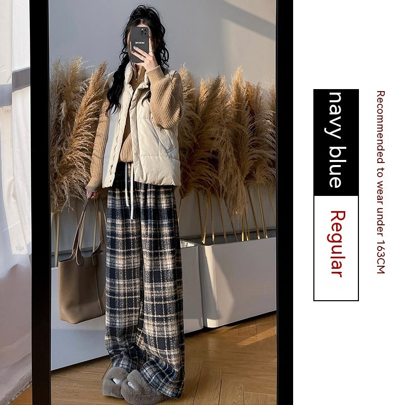 Retro Christmas Plaid Pants Women's High Waist Drooping