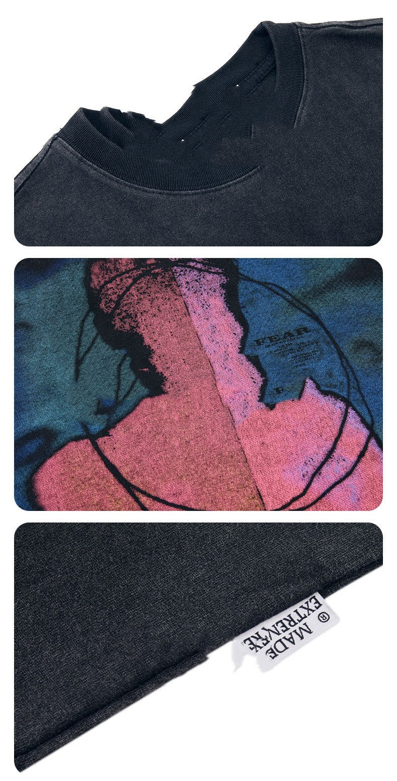 Men's Washed And Worn Short-sleeved T-shirt