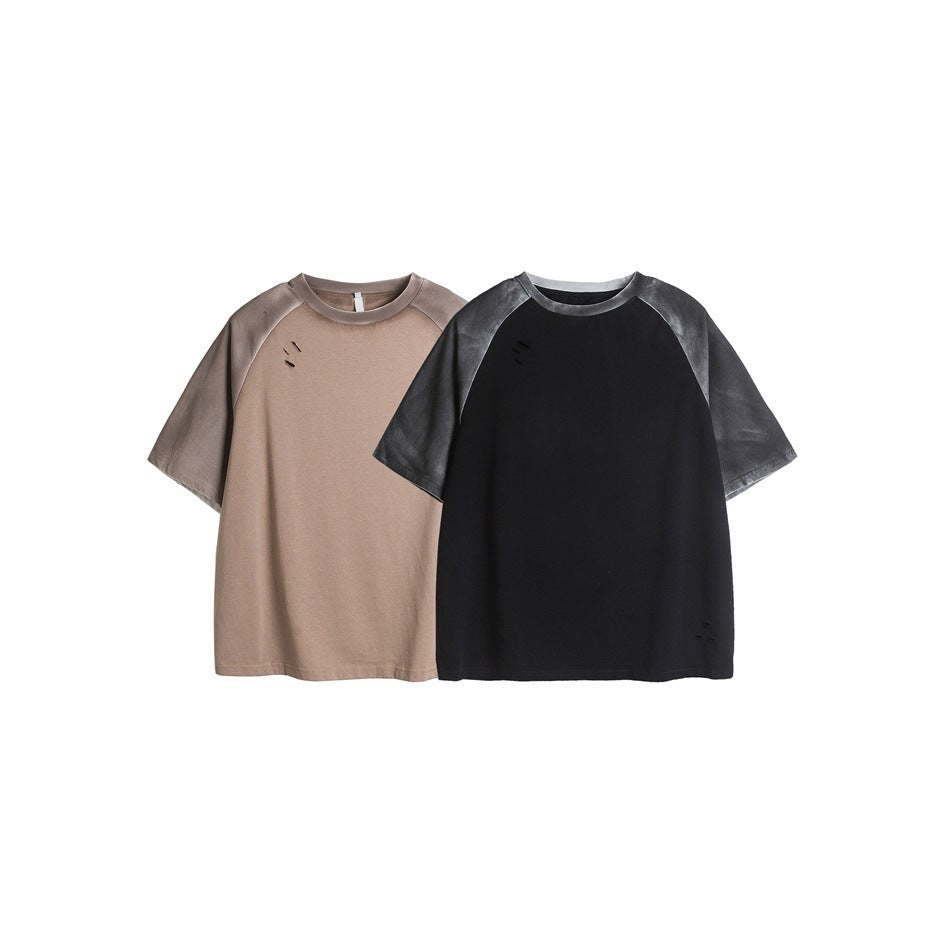 Make Old Ripped Raglan Neck T-shirt Men's Short Sleeve