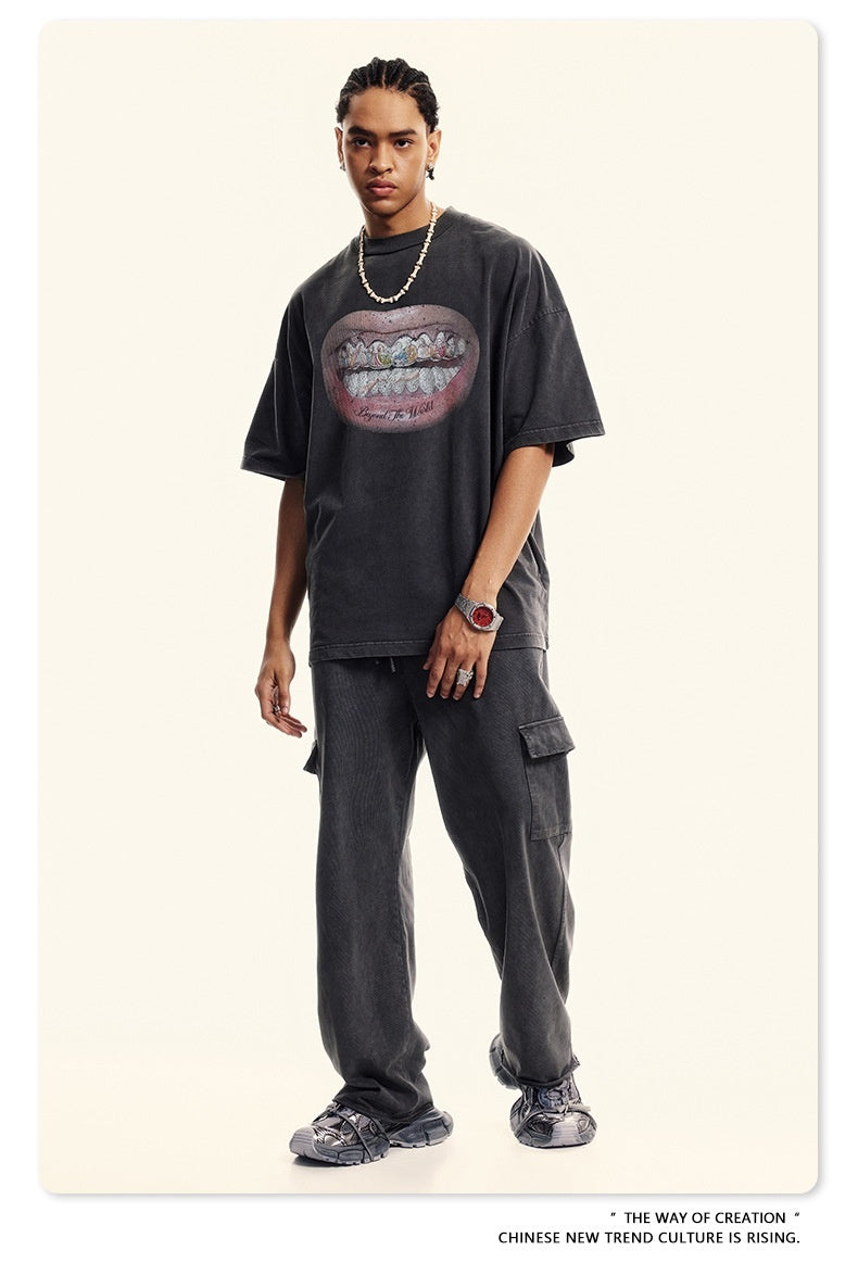 American Retro Graffiti Short Sleeve Men's High Street Printed T-shirt