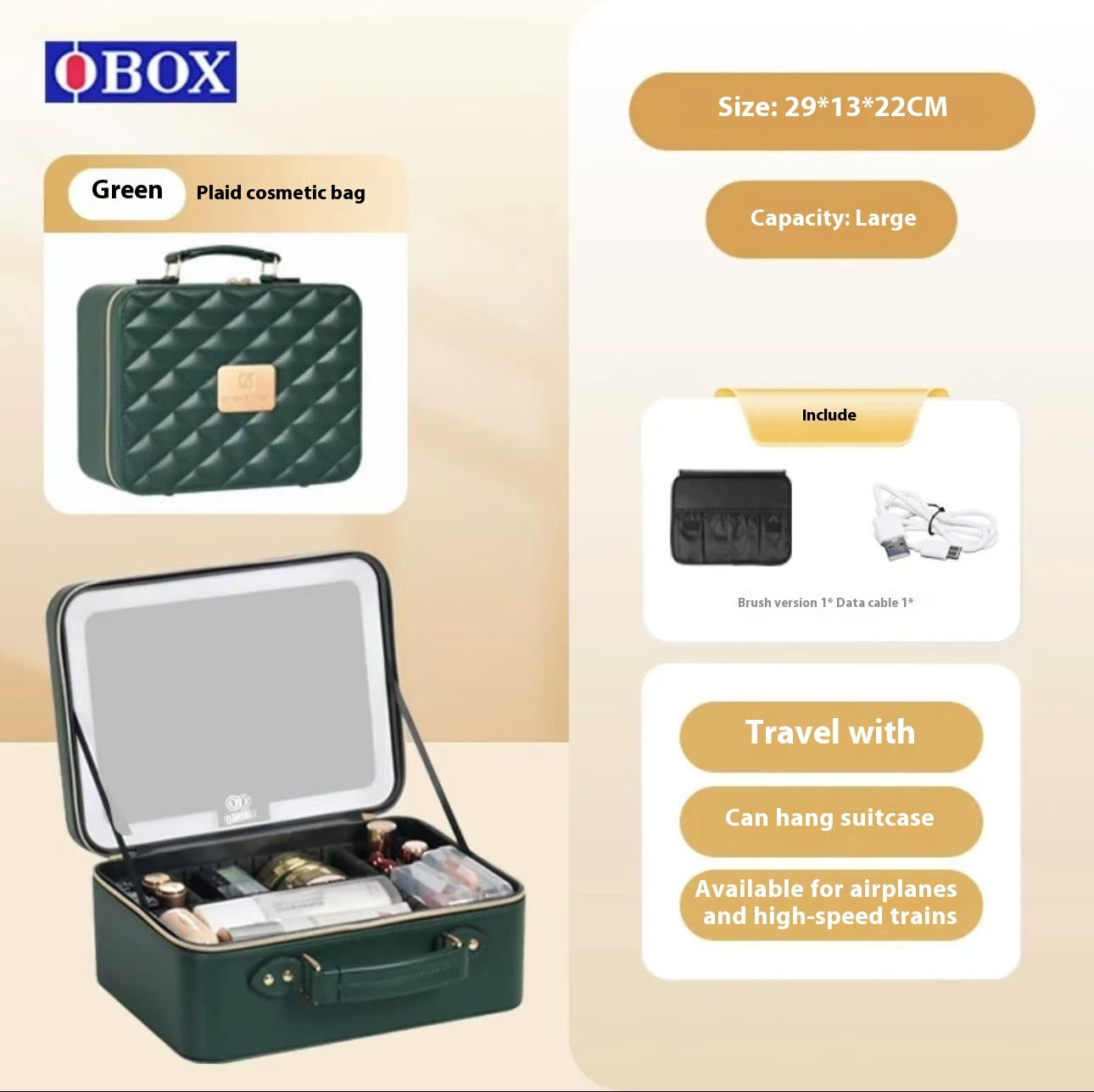 Large Capacity High-end Three Color Illuminated Makeup Box