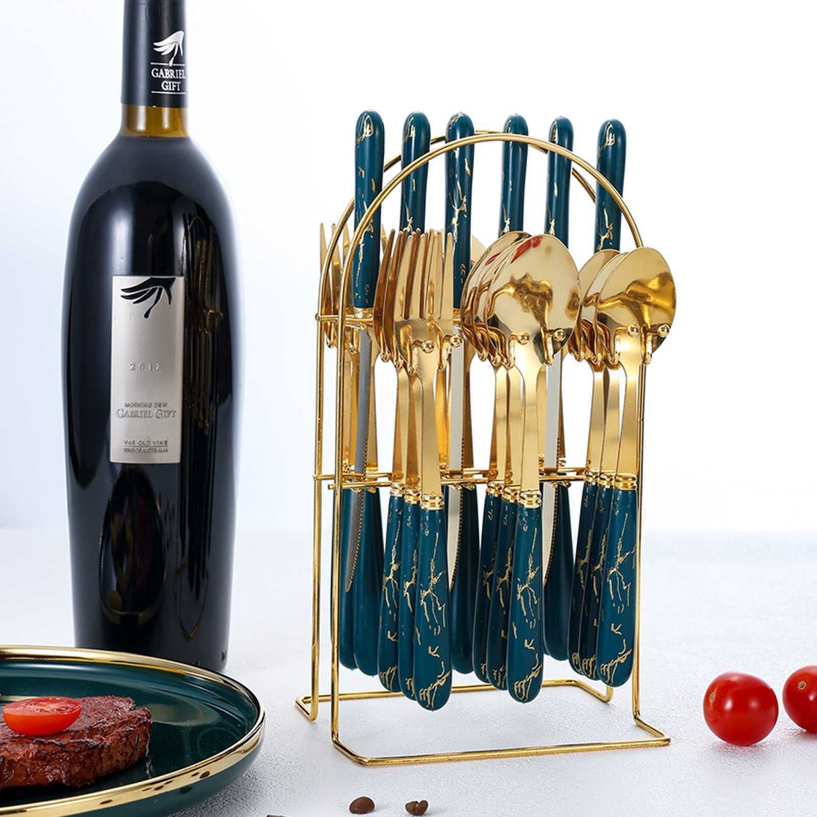 24-piece Stainless Steel Tableware Knife Fork And Spoon Storage Rack Suit