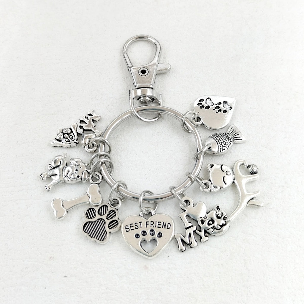 Dog Bones Cat Fish Footprints Dog's Paw Best Friend Pet Key Ring