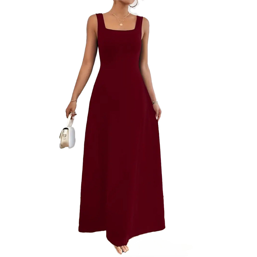 Women's Solid Color Casual Square Collar Sleeveless Dress