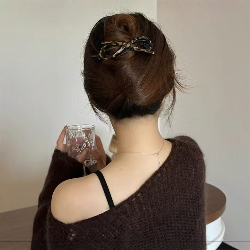 Elegant Leather Bow Banana Clip Back Head