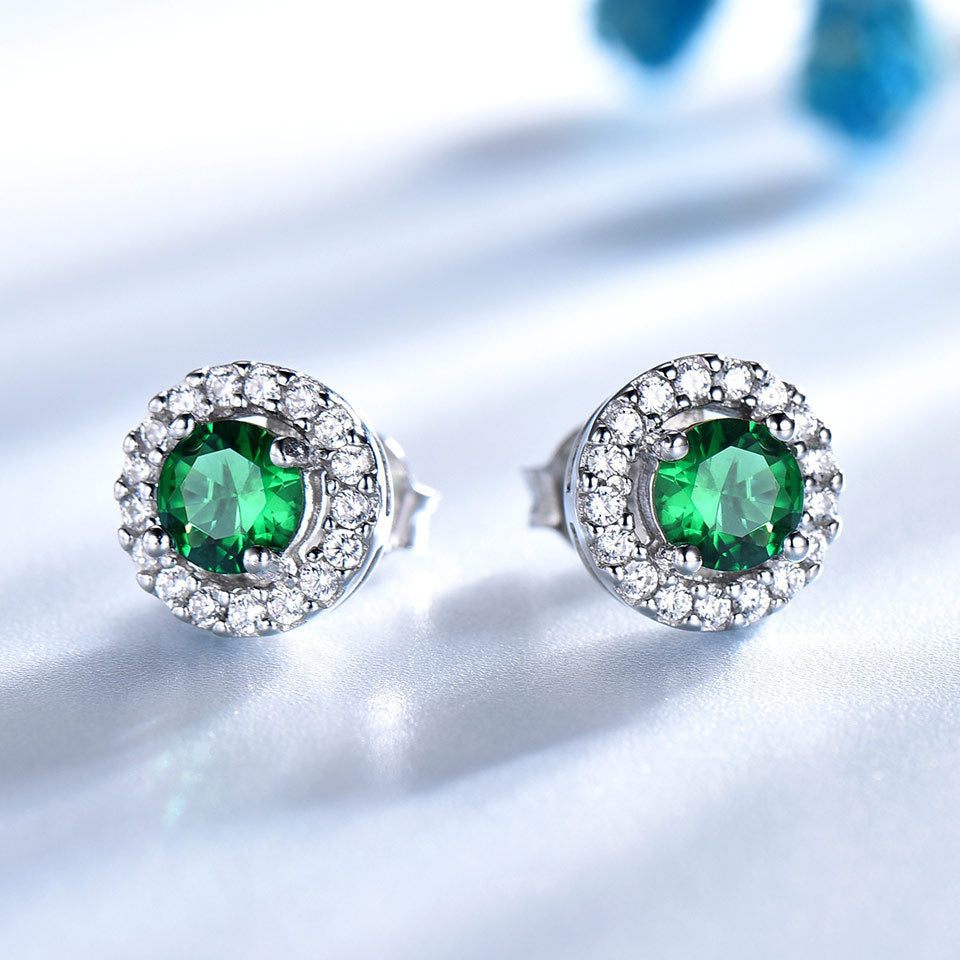 Emerald 925 Sterling Silver Round Earrings Pendants Two-Piece Outfit