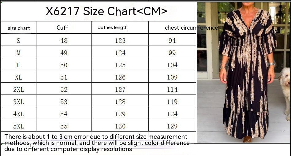 Fashion Flared Sleeves V-neck Printed Dress