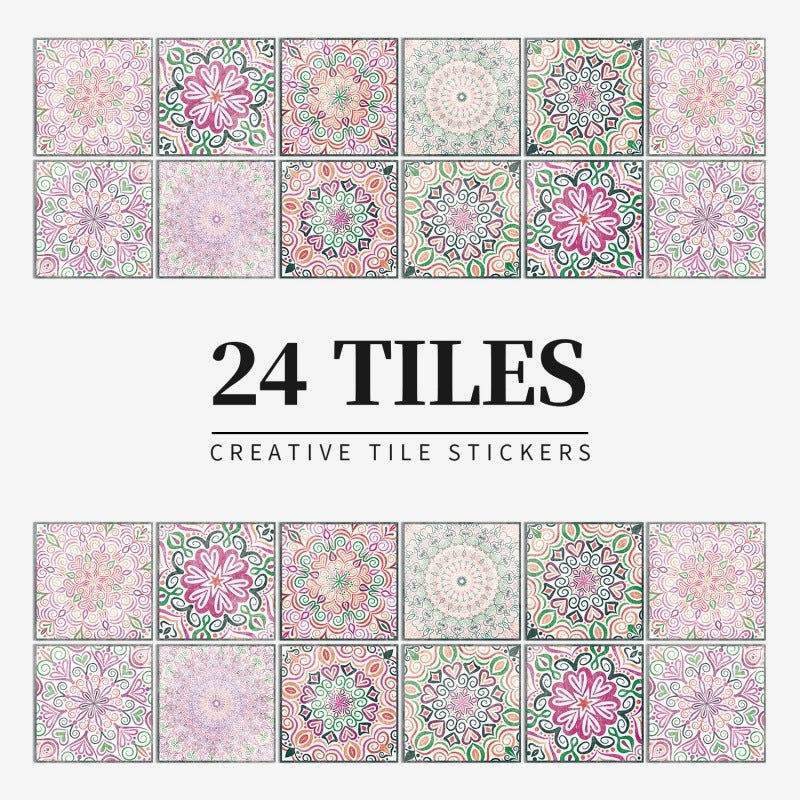24 Pieces Of Mandala Tile Self-adhesive Waterproof PVC Wall Stickers