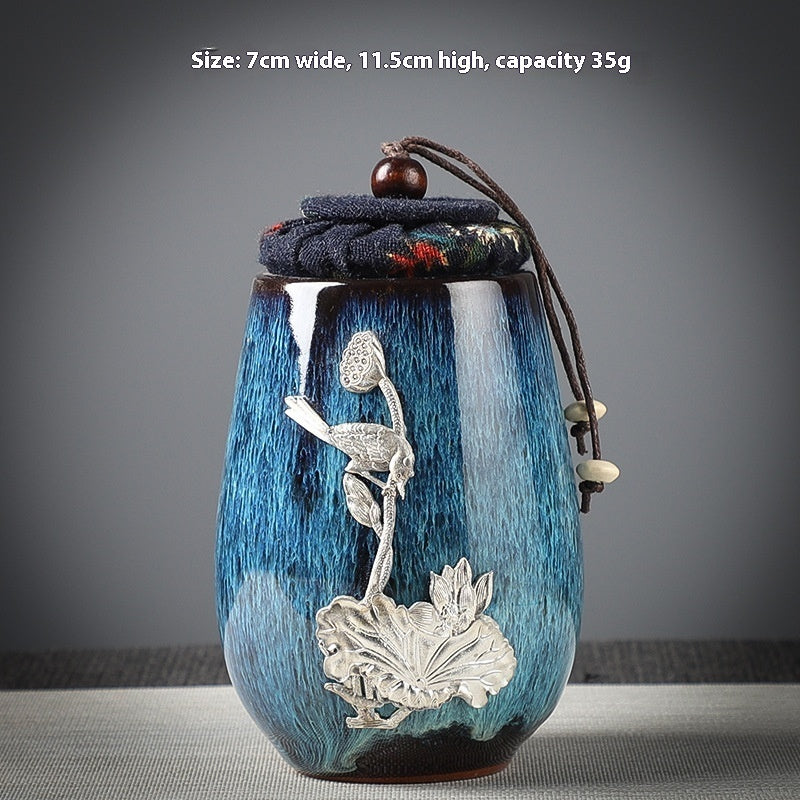 Ceramic Tea Sealed Jar With Inlaid Flowers