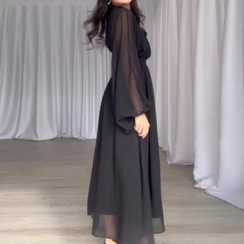 Pure Color Fashion Mesh Patchwork Elegant Dress