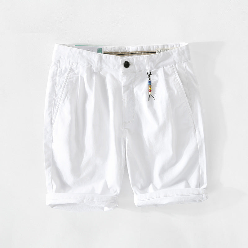 New Men's Solid Color Casual Cotton Five-point Pants