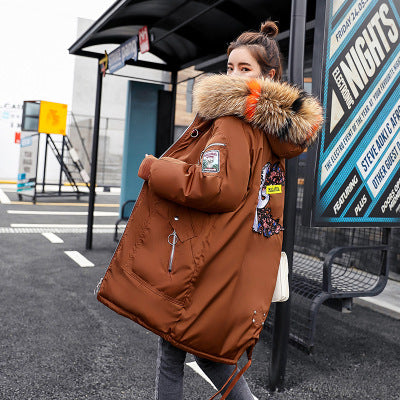 Mid-length Large Fur Collar Down Coat Plus Size Korean Student Loose Padded Padded Jacket Women