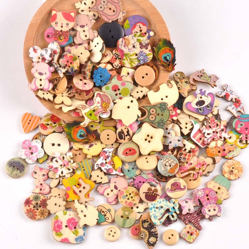Children's Handmade Cartoon Wooden Buttons