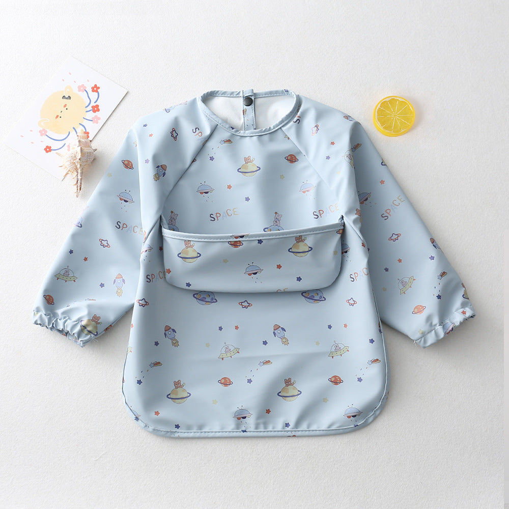 Children's Long-sleeved PU Reverse Wear Baby Eating Clothes Bib