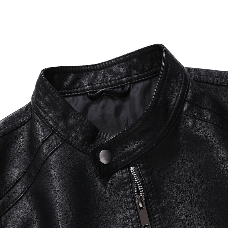 Slim casual men's leather jacket