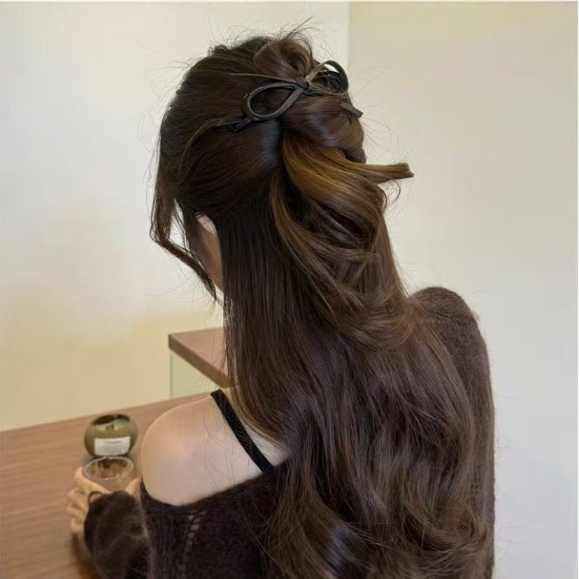 Elegant Leather Bow Banana Clip Back Head