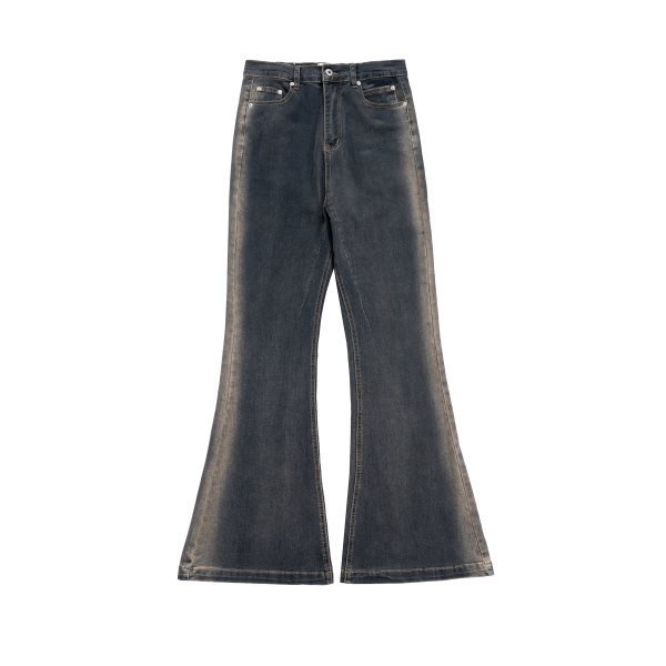 High Street Casual Solid Color Gradient Yellow Mud Dyed Vintage Washed Personality Flared Casual Pants