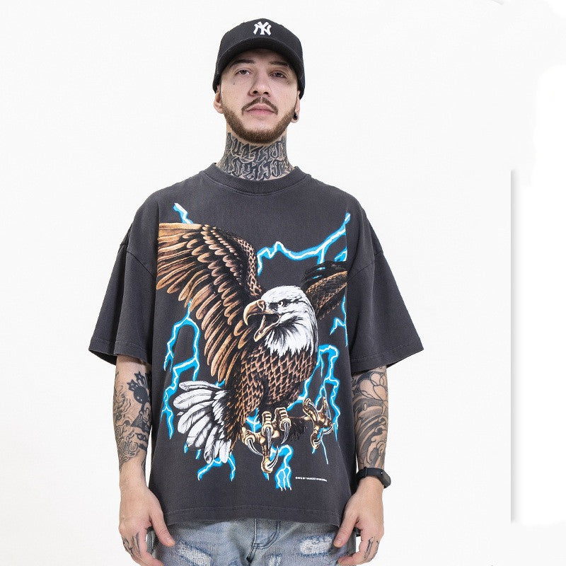 High Street Leisure European And American Lightning Eagle Oversize Short Sleeve
