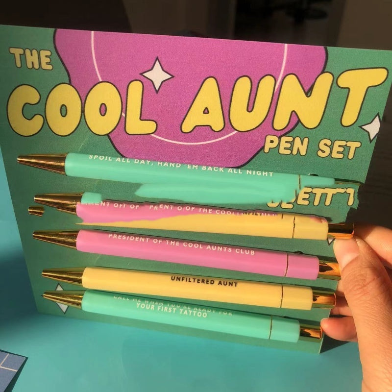 Cool Aunt Theme Paper Card Five Pen Set Black Ballpoint Pen