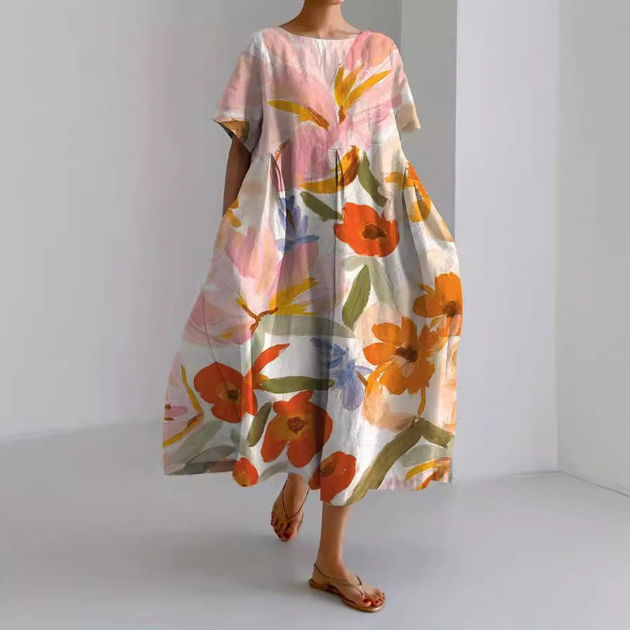 Women's Loose Short Sleeve Dress Comfortable 3D Digital Printing