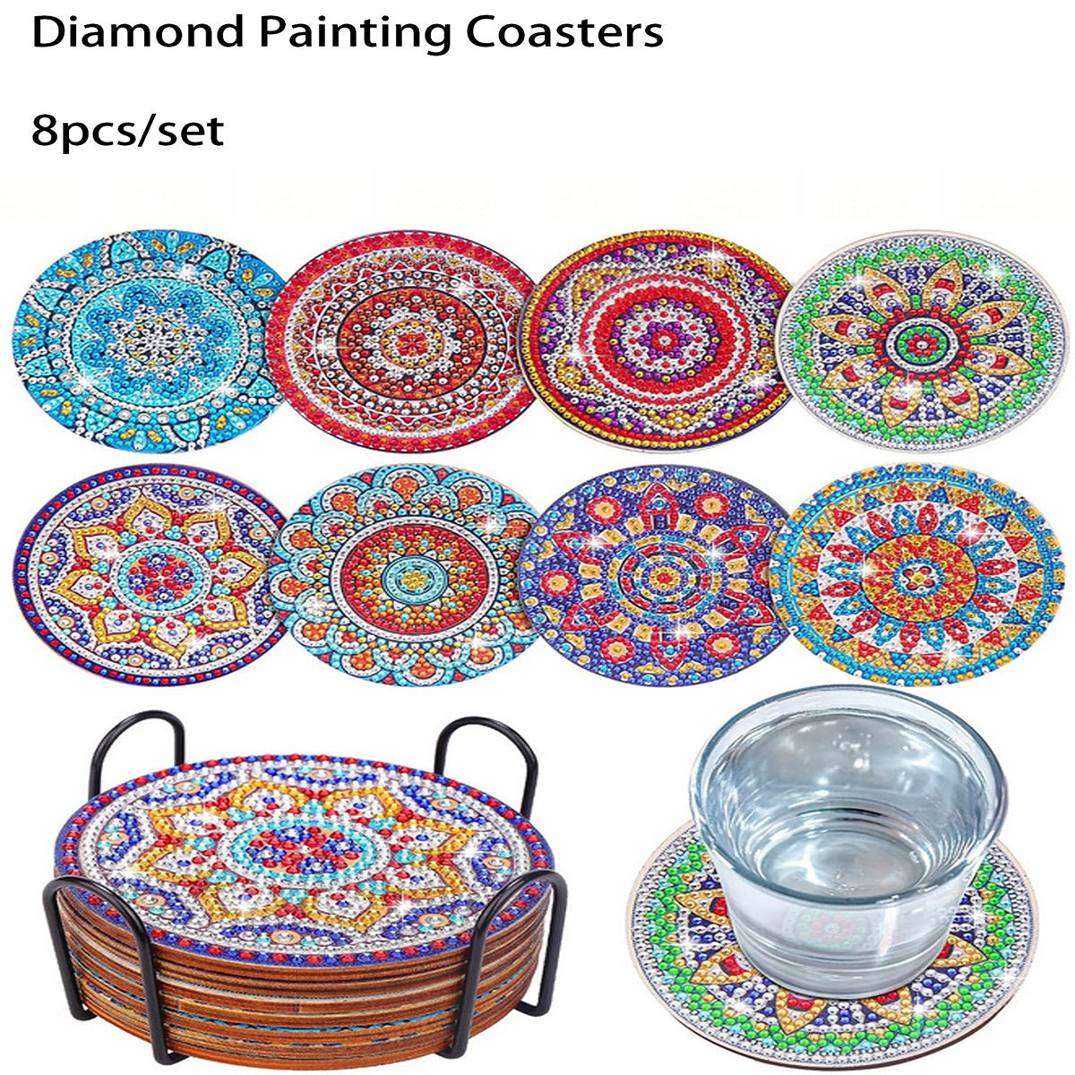 8-piece DIY Diamond Painting Coaster With Cup Holder