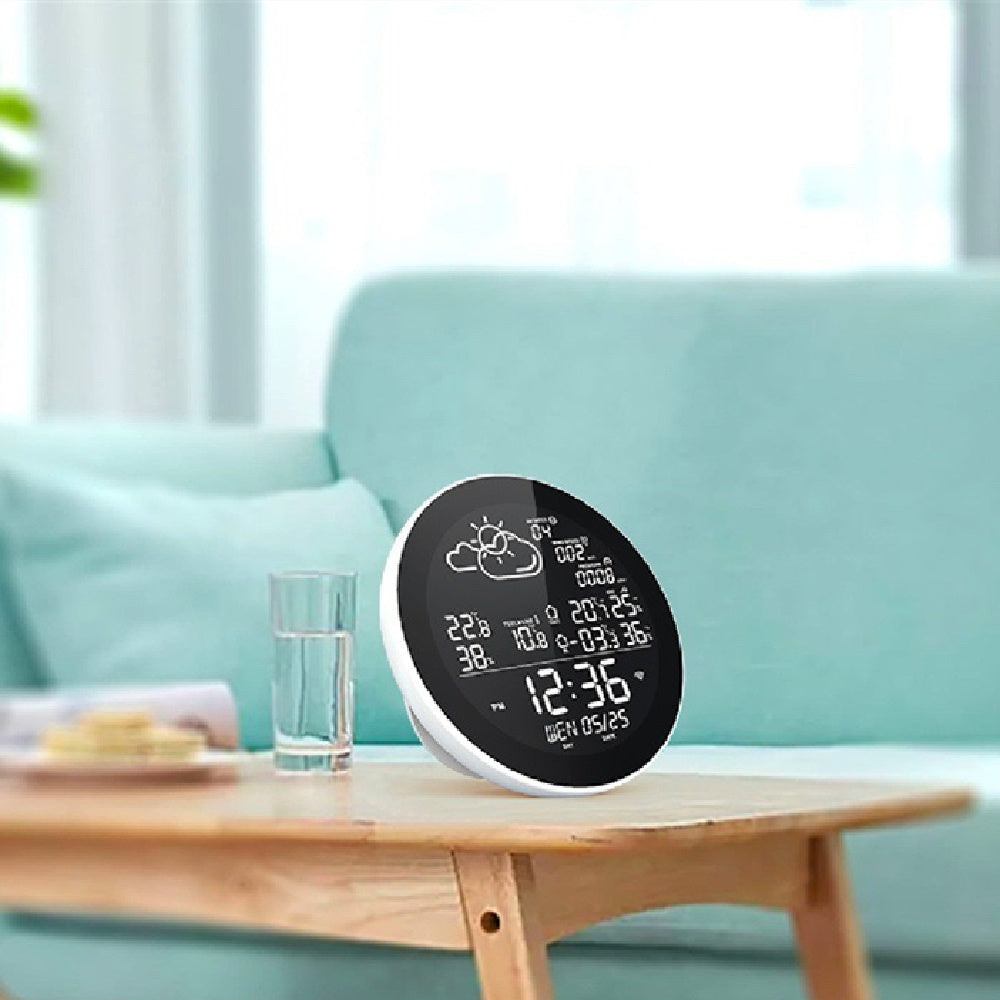 Digital Weather Clock Round Temperature Meter Indoor Hangable Weather Station