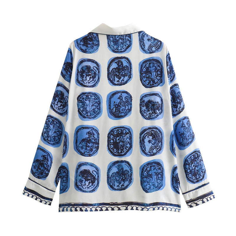 Summer Women's Printed Shirt Trousers Suit