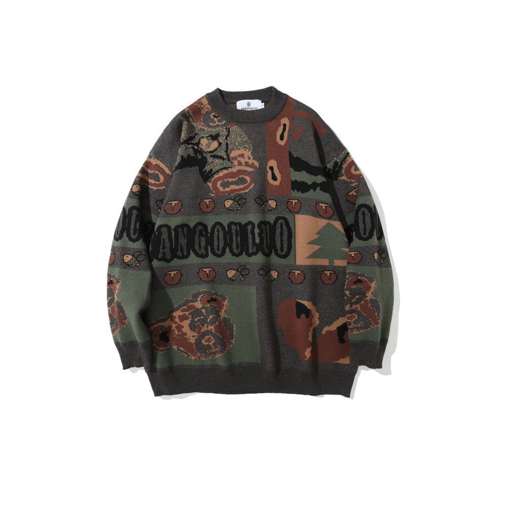 European And American Style Vintage Jacquard Knitted Sweater