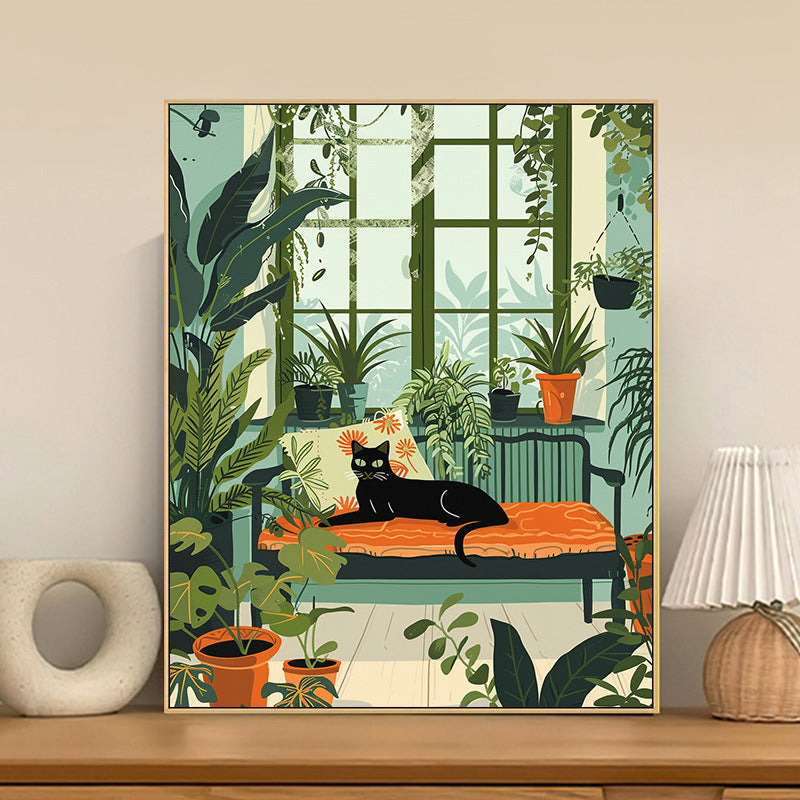 Diy Cartoon Digital Oil Painting Bedroom Paintings Cute Cat