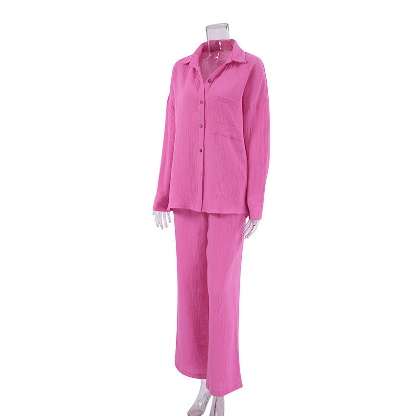 Shirt Crepe Cotton Pajamas Can Be Outer Wear Trousers Loose Two-piece Suit