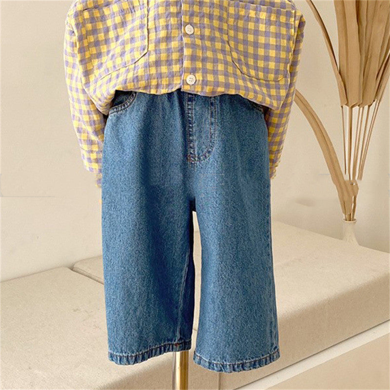 Children's Elastic Waist Leisure Washed-out Jeans