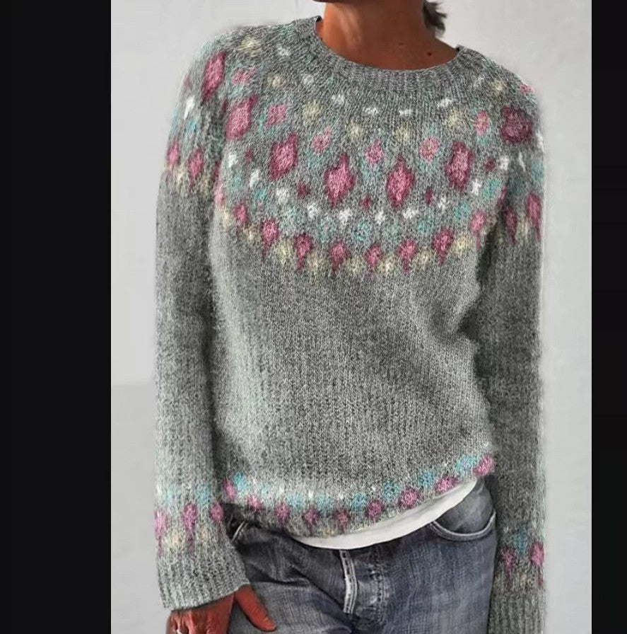 Round Neck Color Matching Loose And Fashionable Pullover Sweater